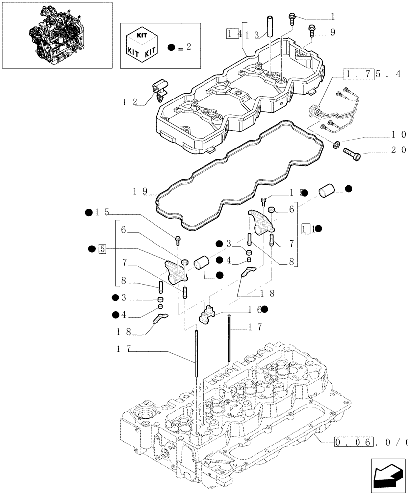 Схема запчастей Case IH MAXXUM 120 - (0.06.6/01) - ROCKER SHAFT (STD + VAR.330003-332115-332116) (01) - ENGINE