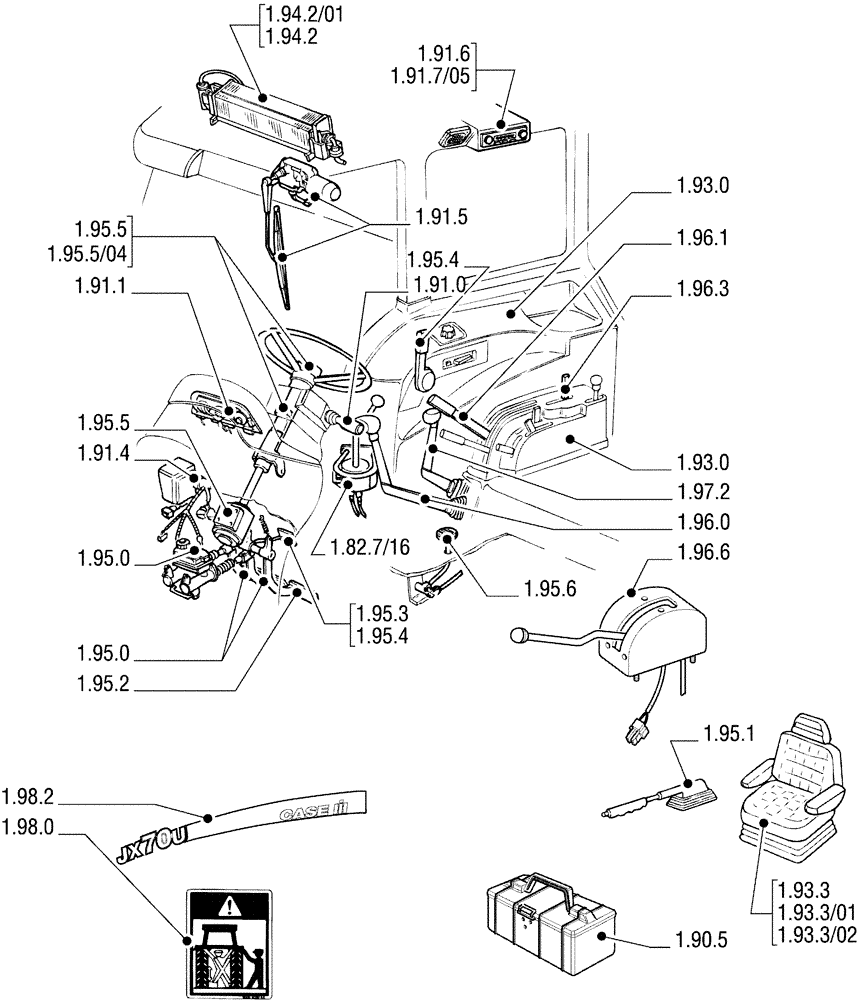 Схема запчастей Case IH JX90U - (SEC. 10[01]) - DRIVERS COMPARTMENT (00) - GENERAL