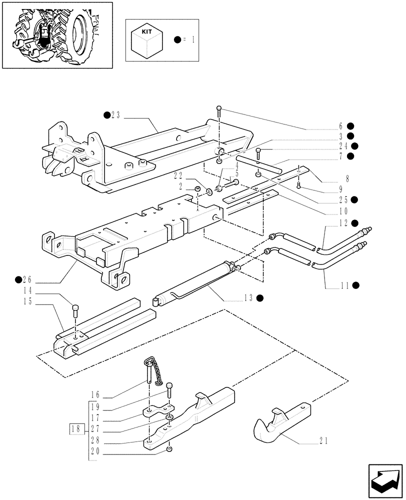 Схема запчастей Case IH MAXXUM 100 - (1.89.3/01[02]) - APUH - HYDRAULIC PUSH BACK WITH SWINGING DRAWBAR - TOW HOOK (VAR.331945-332945-333945) (09) - IMPLEMENT LIFT