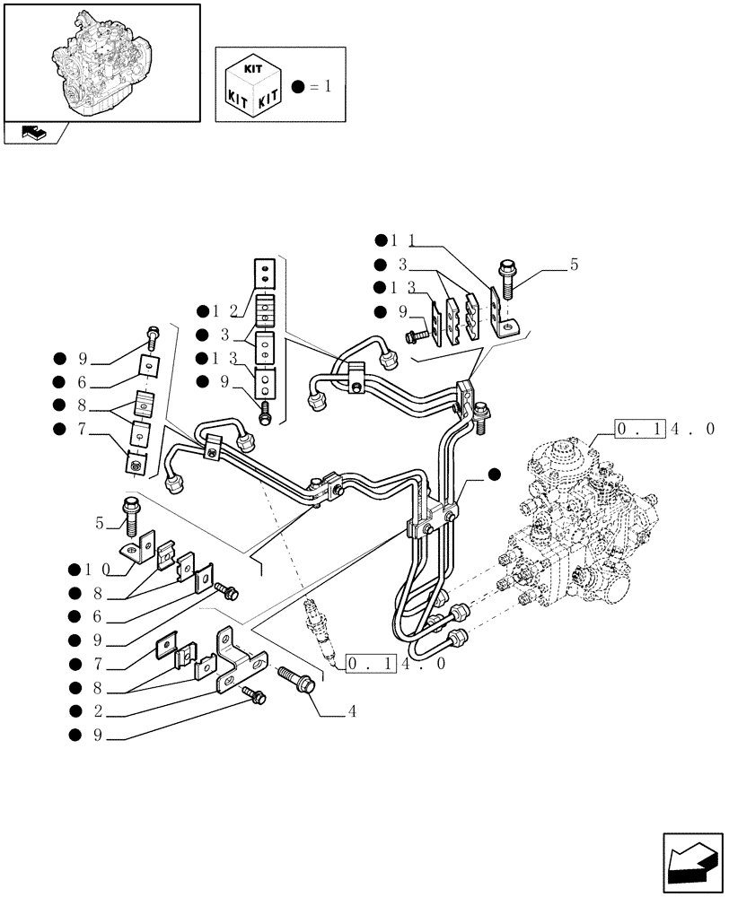 Схема запчастей Case IH F4GE9484K J601 - (0.14.9) - INJECTION EQUIPMENT - PIPING - (504046189) 