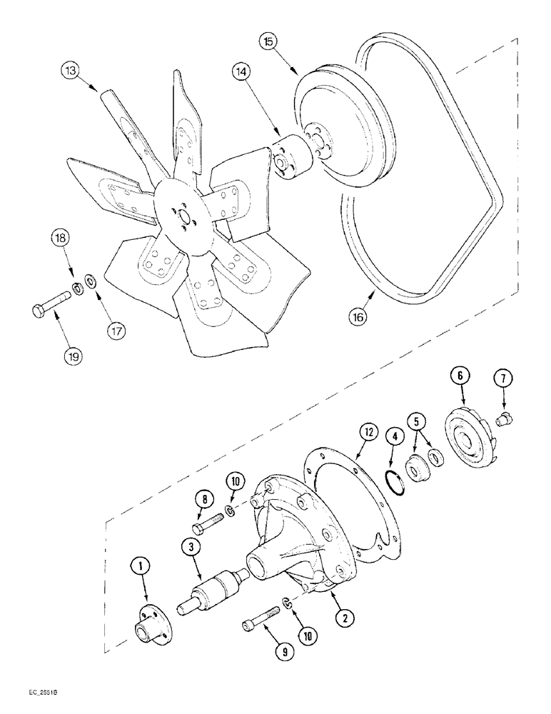 Схема запчастей Case IH 3220 - (2-016) - WATER PUMP AND FAN, FAN, WITHOUT AIR CONDITIONING, WITH AIR CONDITIONING (02) - ENGINE