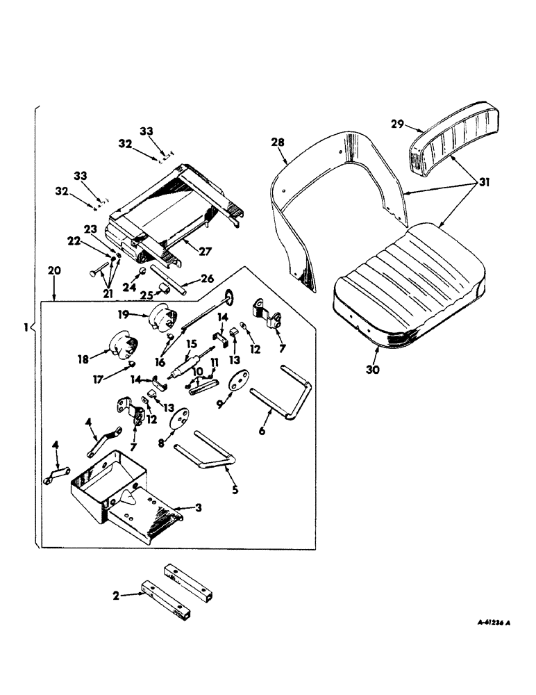 Схема запчастей Case IH 460 - (218) - SEAT AND SUPPORTS, LOW SEAT, INTERNATIONAL 460 SERIES Seat & Supports