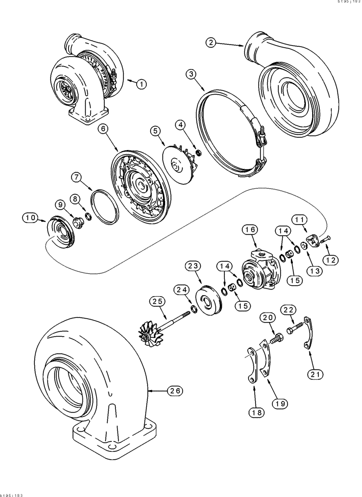 Схема запчастей Case IH 2155 - (2-22) - TURBOCHARGER ASSEMBLY, 6TA-830 ENGINE, PRIOR TO COTTON PICKER S/N JJC0156230 (01) - ENGINE