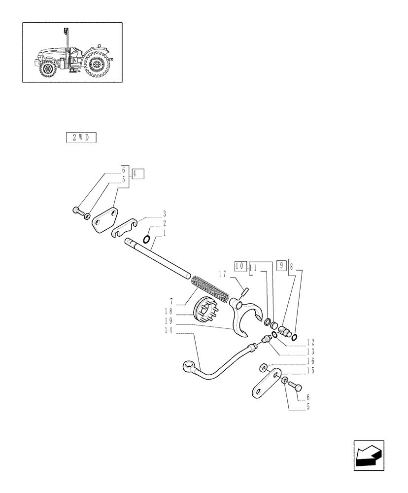 Схема запчастей Case IH JX1070N - (1.32.6/01) - (VAR.271) HI-LO - HYDRAULIC DIFFERENTIAL LOCK CONTROL, ROD AND FORK (03) - TRANSMISSION