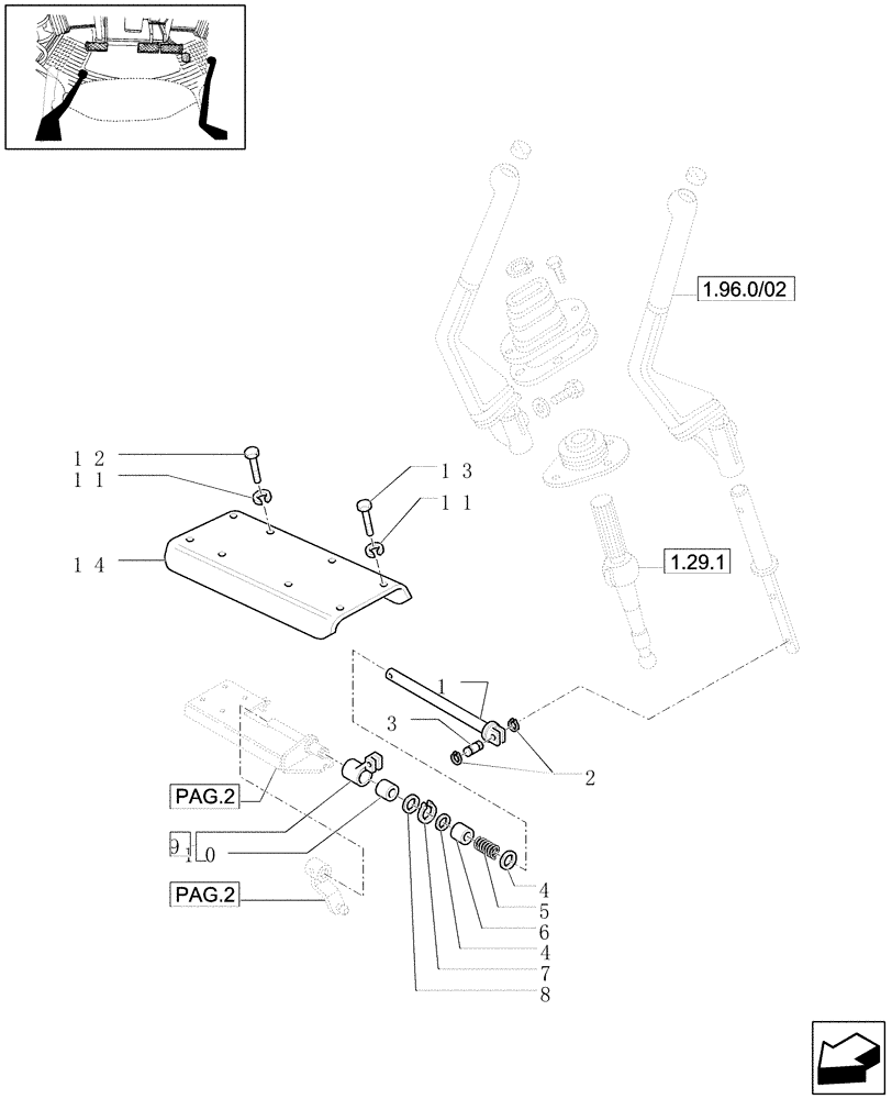 Схема запчастей Case IH JX1070U - (1.34.2/02[01]) - (VAR.113-119-119/1) SYNCHRONIZED CREEPER AND REVERSER UNIT - CROSS-PIECE AND PARTS (04) - FRONT AXLE & STEERING