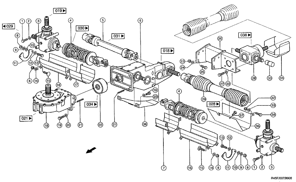 Схема запчастей Case IH RU450 - (0007) - DRIVE, MIDDLE (R45F) (58) - ATTACHMENTS/HEADERS