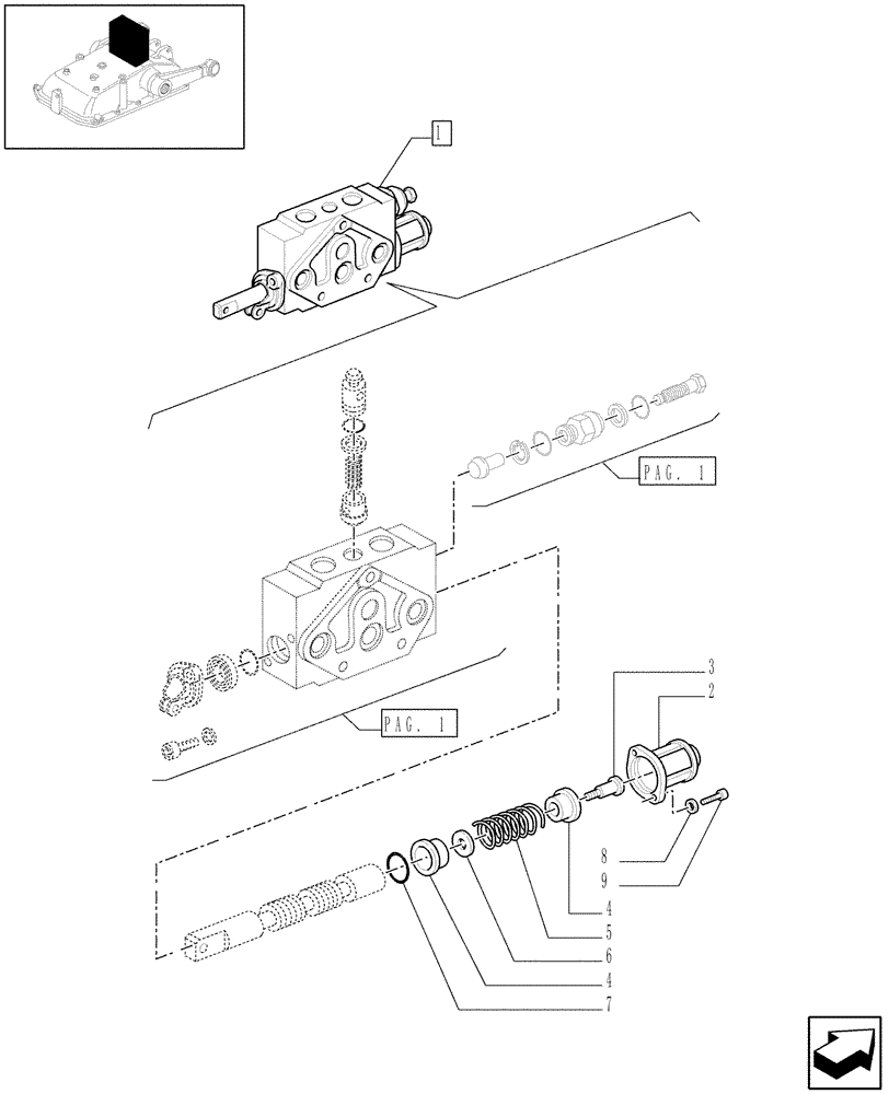 Схема запчастей Case IH JX1070N - (1.82.7/ D[02]) - SIMPLE DOUBLE EFFECT DISTRIBUTOR - BREAKDOWN - D5484 (07) - HYDRAULIC SYSTEM