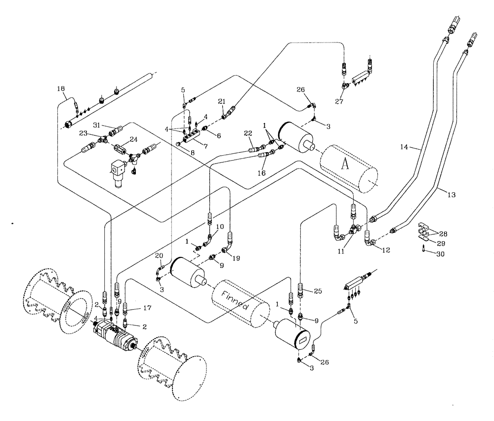 Схема запчастей Case IH 7700 - (B08[02]) - HYDRAULIC CIRCUIT {ADJUSTABLE PKD/FINNED/1ST FLOATING ROLLERS} Hydraulic Components & Circuits