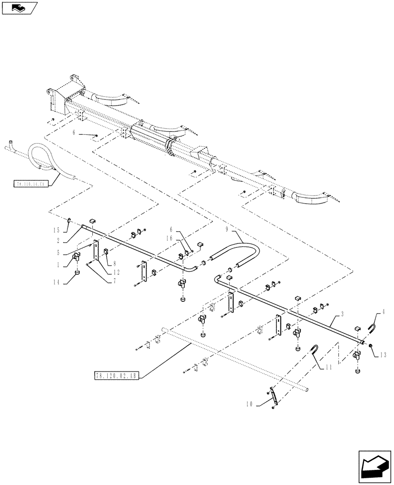 Схема запчастей Case IH 810 - (78.110.14.CB) - BOOM PLUMBING, 60, 3" TUBES, LH, OUTER (78) - SPRAYING