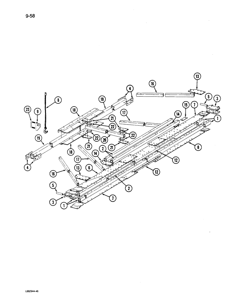 Схема запчастей Case IH 6200 - (9-058) - CENTER HITCH AND STABILIZER FOUR DRILL, 24 X 6, 28 X 6, 20 X 7, 24 X 7, SERIAL NUMBER 501 AND AFTER (09) - CHASSIS/ATTACHMENTS