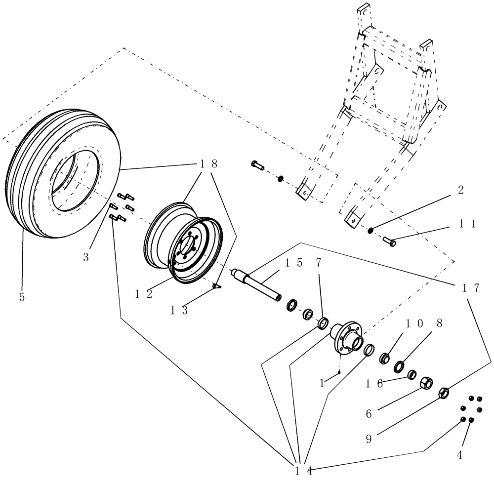 Схема запчастей Case IH ATX700 - (01.150.1) - TRANSPORT, ROCKER SPINDLE AND WHEEL (12) - FRAME