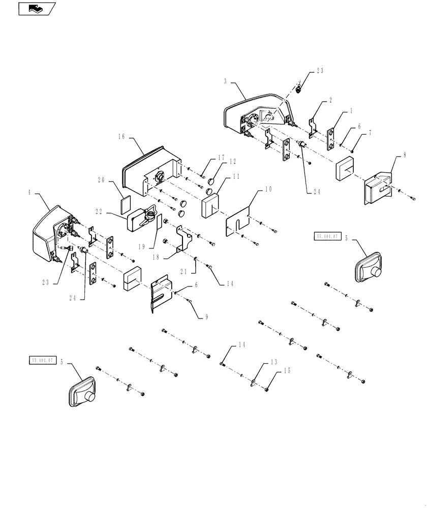 Схема запчастей Case IH TITAN 4530 - (55.404.02) - STANDARD FRONT LIGHTS WITH OPTIONAL CENTER HID LIGHT (55) - ELECTRICAL SYSTEMS