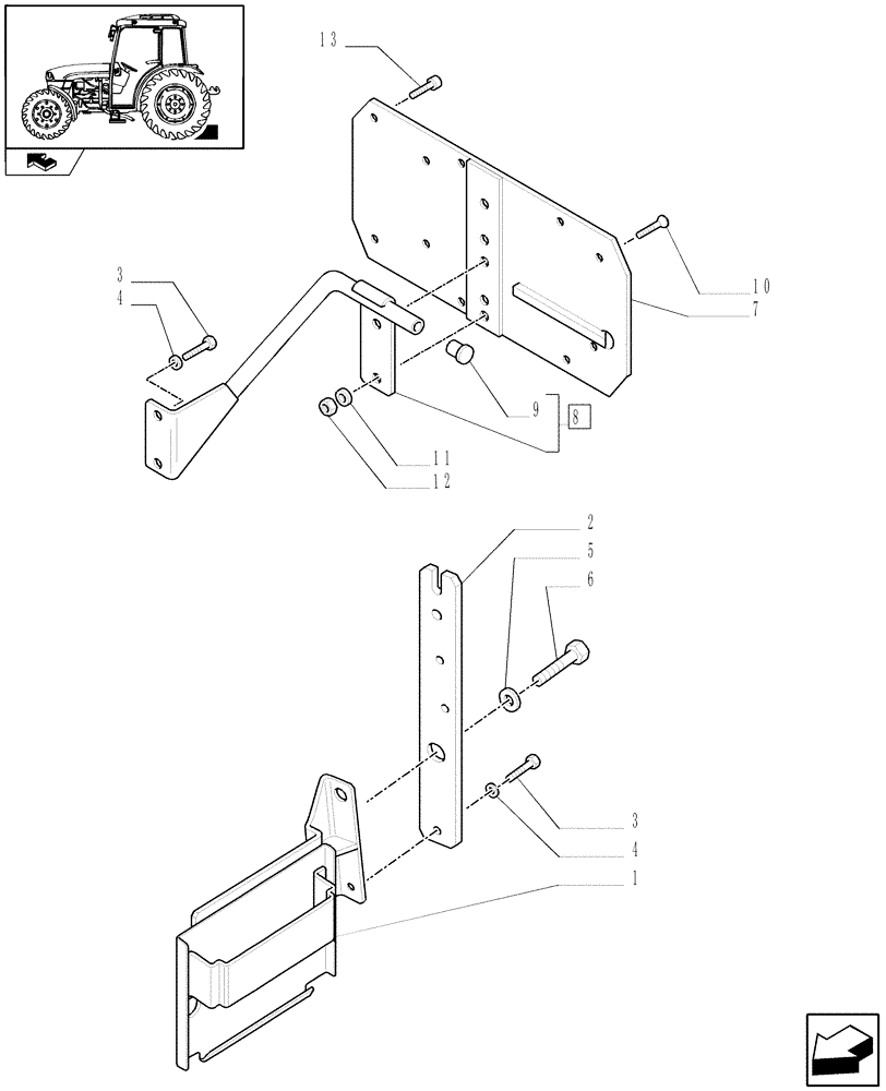 Схема запчастей Case IH FARMALL 95C - (1.99.1) - LICENCE PLATE SIDE FENDER MOUNTED FOR RH DRIVE MARKETS AND WEDGE - WEDGE SUPPORT (VAR.334958) (10) - OPERATORS PLATFORM/CAB