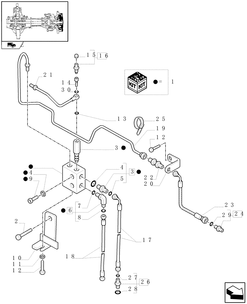 Схема запчастей Case IH PUMA 125 - (1.40. 5/14[03]) - (CL.4) SUSPENDED FRONT AXLE W/MULTI-PLATE DIFF. LOCK, ST. SENSOR AND BRAKES - PIPES - C6336 (VAR.330430) (04) - FRONT AXLE & STEERING