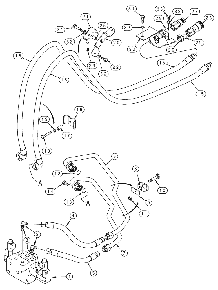 Схема запчастей Case IH 95XT - (08-48) - HYDRAULICS, ATTACHMENT - HIGH FLOW, GEAR, VALVE TO COUPLINGS (08) - HYDRAULICS