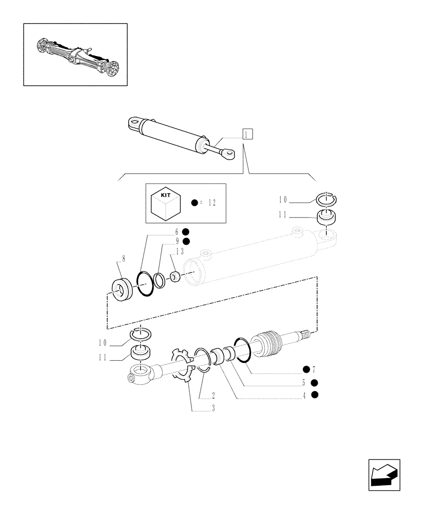 Схема запчастей Case IH JX80 - (1.40. 0/12A[02]) - HYDRAULIC STEERING CYLINDER - BREAKDOWN (04) - FRONT AXLE & STEERING