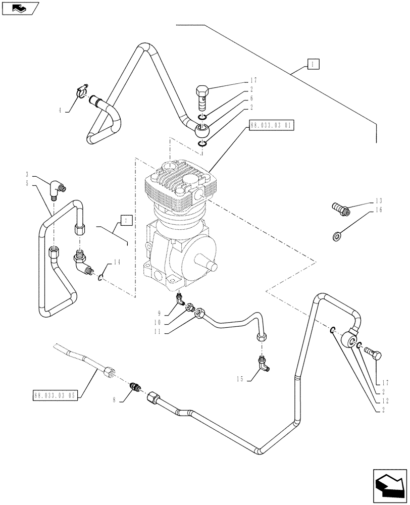 Схема запчастей Case IH PUMA 130 - (88.033.03[03]) - DIA KIT, PNEUMATIC TRAILER BRAKE ITALY - PIPES (88) - ACCESSORIES