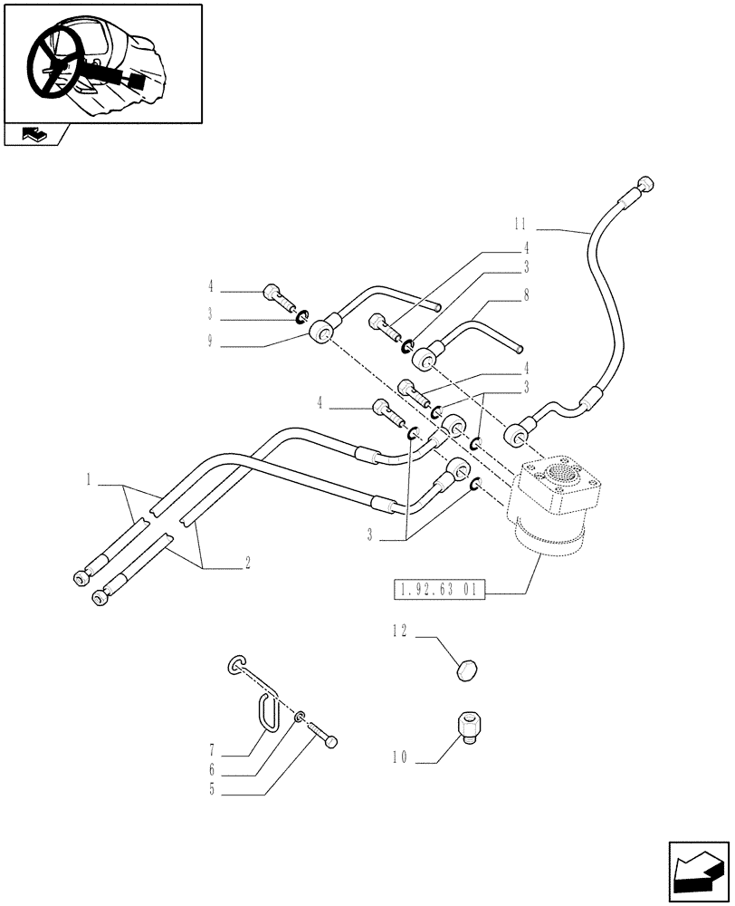 Схема запчастей Case IH FARMALL 80 - (1.92.63/01[03]) - POWER SHUTTLE E SERVO PTO FOR DIFF. LOCK - POWER STEERING - PUMP AND PIPES (VAR.330120-331120) (10) - OPERATORS PLATFORM/CAB