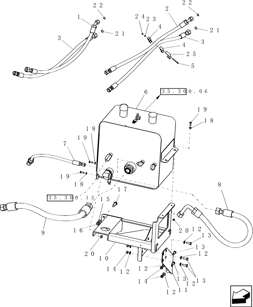 Схема запчастей Case IH 7120 - (35.300.09[01]) - RESERVOIR - HYDRAULIC, WITH HOSES AND SUPPORTS - 7120/7120(LA) (35) - HYDRAULIC SYSTEMS