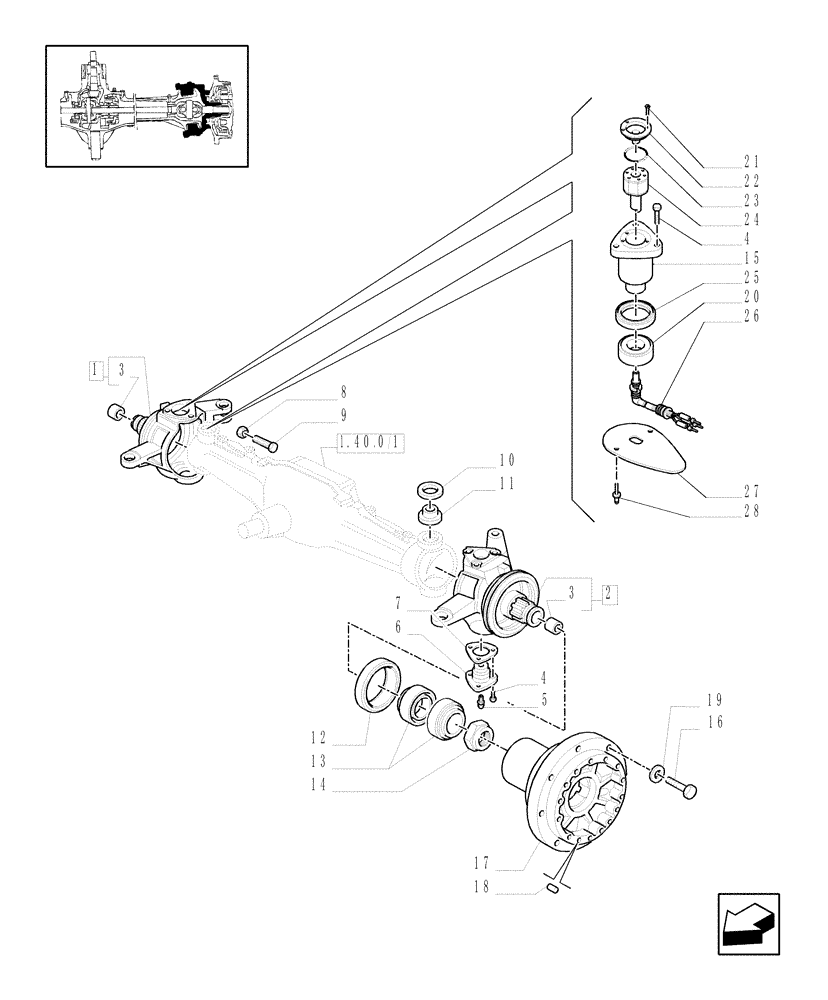 Схема запчастей Case IH MXM155 - (1.40.0/02[02A]) - 4WD FRONT AXLE - STEERING AXLES - HUBS - D5196 (04) - FRONT AXLE & STEERING