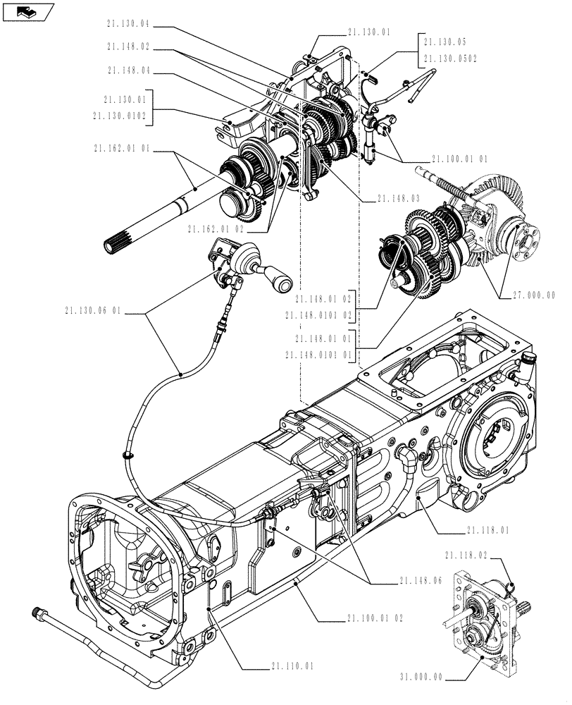 Схема запчастей Case IH FARMALL 65C - (21.000.00[02]) - PICTORIAL INDEX - TRANSMISSION - L/CAB (21) - TRANSMISSION