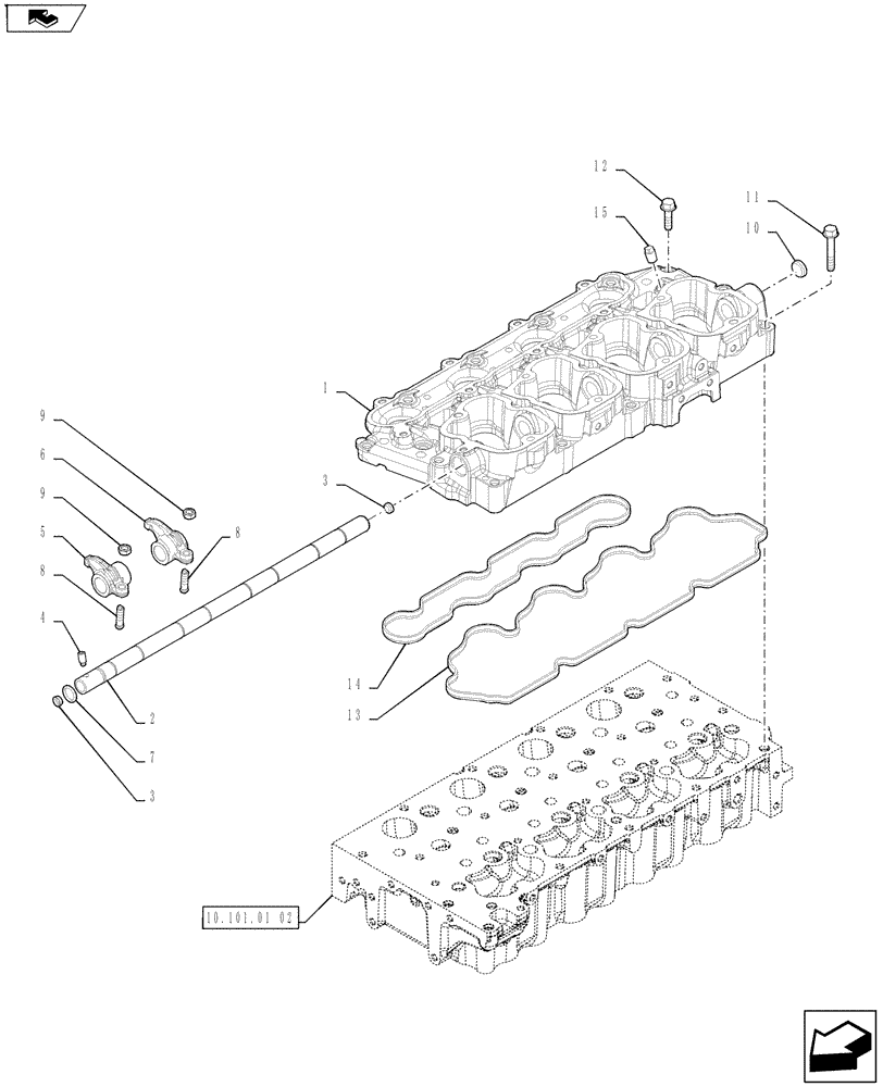 Схема запчастей Case IH FARMALL 75A - (10.101.02[02]) - CYLINDER HEAD COVER - ROCKER SHAFT (10) - ENGINE