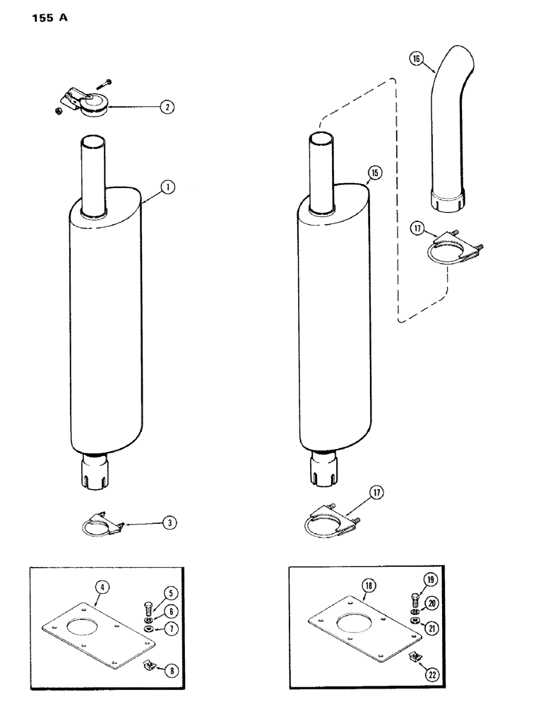 Схема запчастей Case IH 336BD - (155A) - EXHAUST SYSTEM, QUIET, MUFFLER, VERTICAL WITH RAIN CAP, C, D 