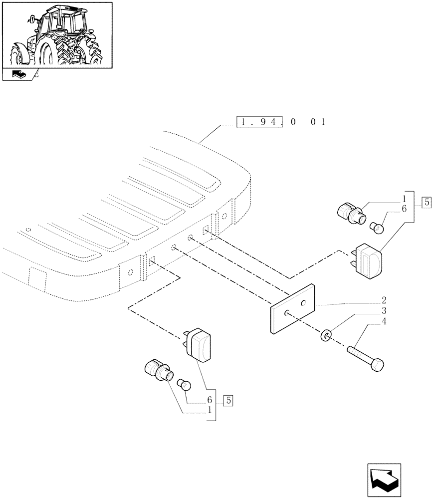 Схема запчастей Case IH PUMA 155 - (1.75.6/01) - LICENSE PLATE MOUNTED ON CAB ROOF (VAR.330956) (06) - ELECTRICAL SYSTEMS