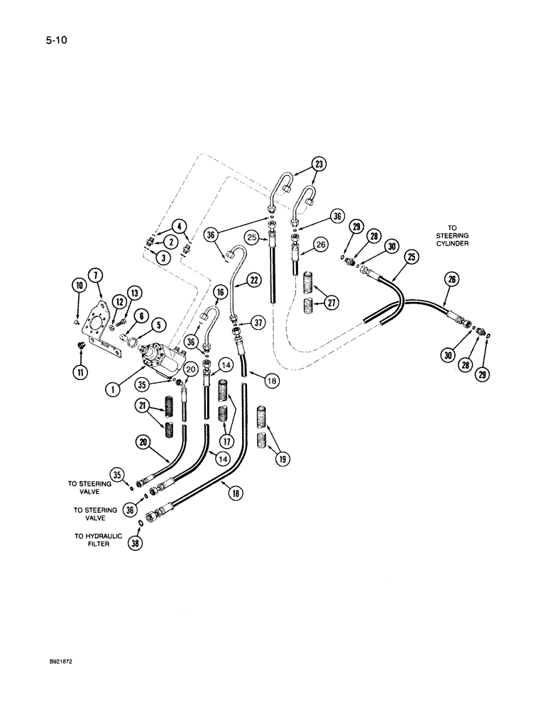 Схема запчастей Case IH 7150 - (5-010) - HYDROSTATIC STEERING SYSTEM, STEERING PUMP TO STEERING CYLINDER, TRW PUMP, TWO WHEEL DRIVE (05) - STEERING