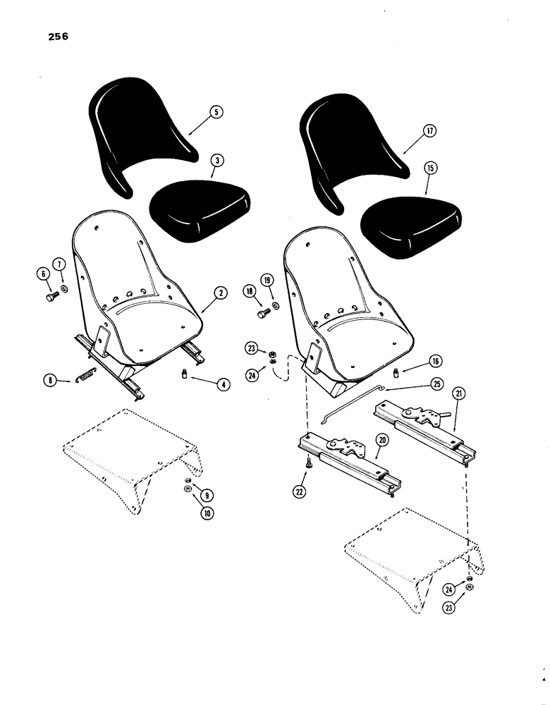 Схема запчастей Case IH 1270 - (256) - BUCKET SEAT, USED PRIOR TO TRACTOR SERIAL NUMBER 8693001 (09) - CHASSIS/ATTACHMENTS