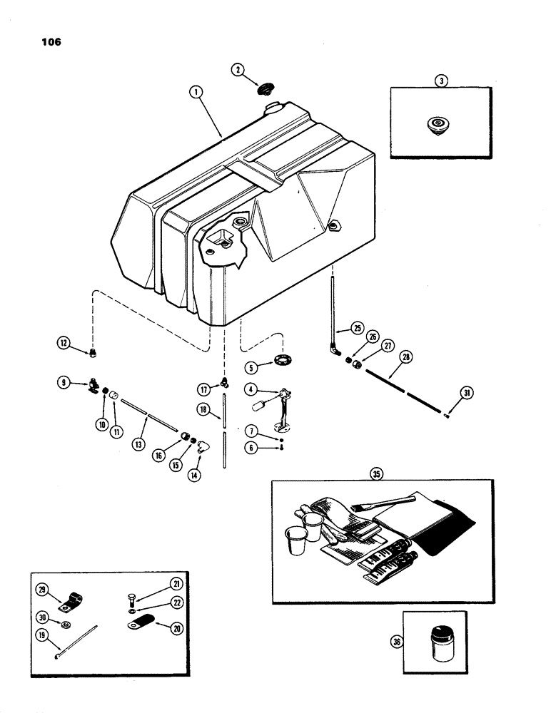 Схема запчастей Case IH 970 - (106) - FUEL TANK AND LINES, (401B) DIESEL ENGINE, NYLON MATERIAL (03) - FUEL SYSTEM