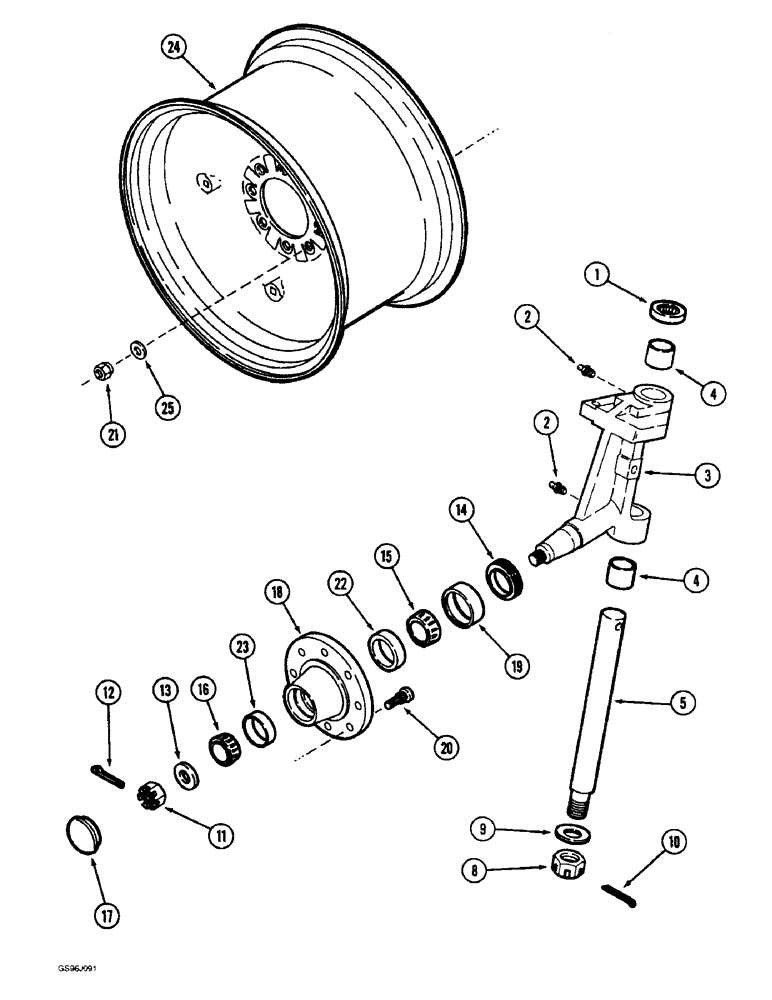 Схема запчастей Case IH 1660 - (5-38) - STEERING KNUCKLE, HUB AND WHEELS, RICE COMBINE ONLY (04) - STEERING