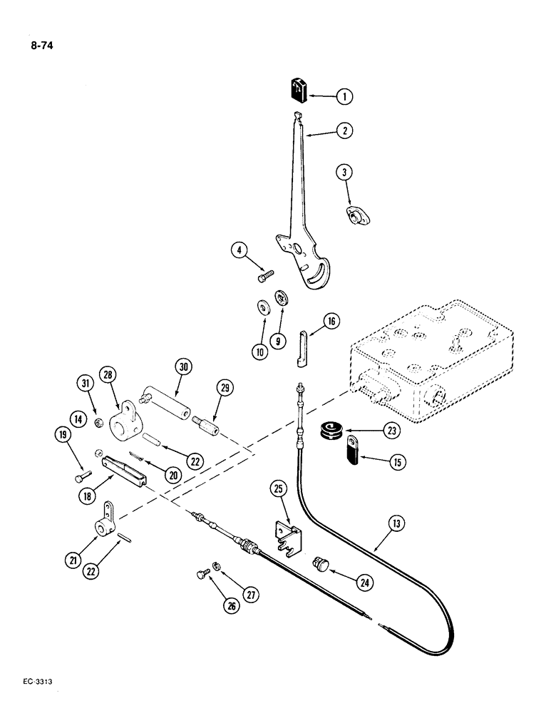 Схема запчастей Case IH 1896 - (8-74) - DEPTH SENSING CONTROL LINKAGE (08) - HYDRAULICS