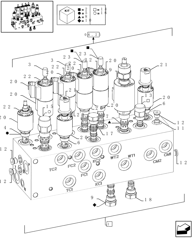 Схема запчастей Case IH RBX341 - (07.23A[01]) - MANIFOLD - D652 (07) - HYDRAULIC SYSTEM