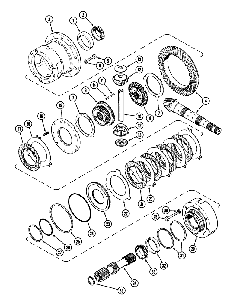 Схема запчастей Case IH 1896 - (6-190) - DIFFERENTIAL ASSEMBLY, PINION GEAR, CLUTCH AND CAGE (06) - POWER TRAIN