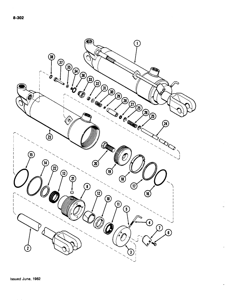 Схема запчастей Case IH 4490 - (8-302) - REMOTE HYDRAULIC CYLINDER ASSEMBLY, 4 INCH (101.6 MM) BORE X 8 INCH (203.2MM) STROKE (08) - HYDRAULICS