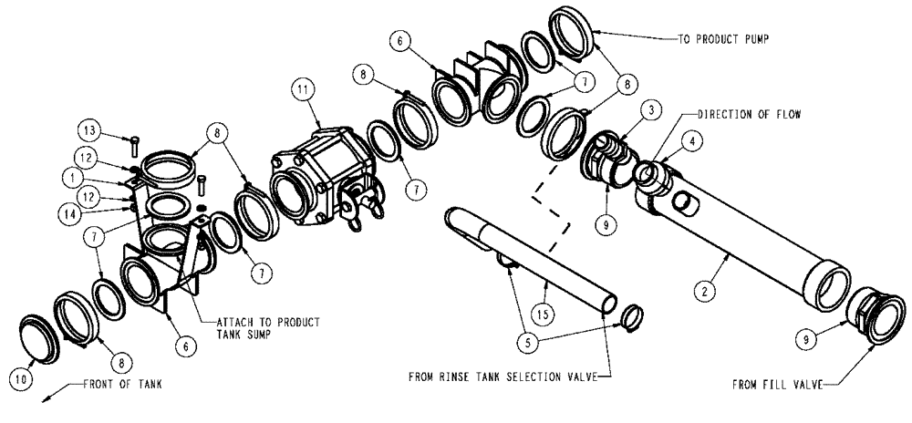 Схема запчастей Case IH SPX3320 - (09-009) - PLUMBING SUMP Liquid Plumbing