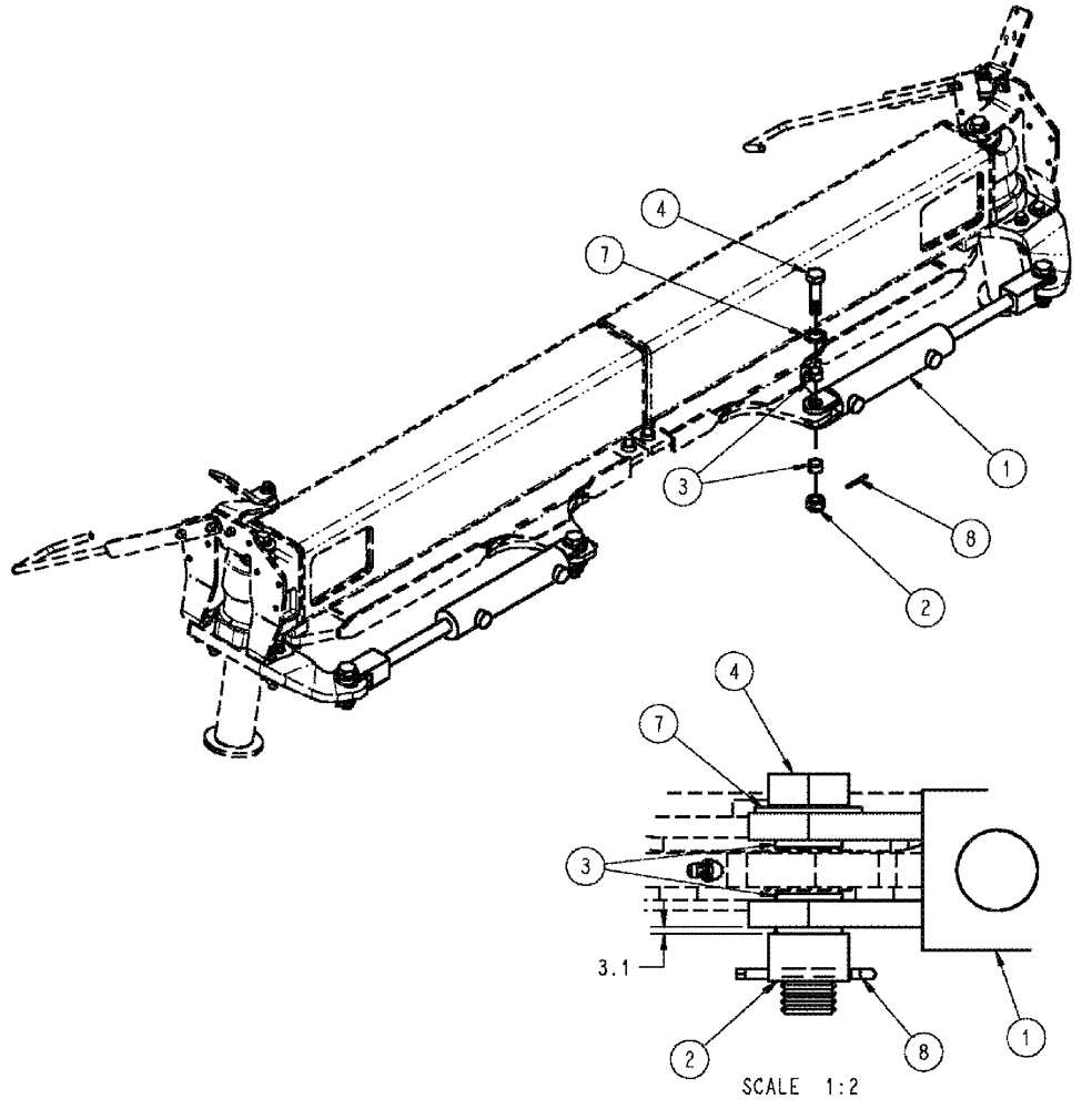 Схема запчастей Case IH 3210 - (04-004) - CYLINDER GROUP, 2 WHEEL STEER Suspension & Frame