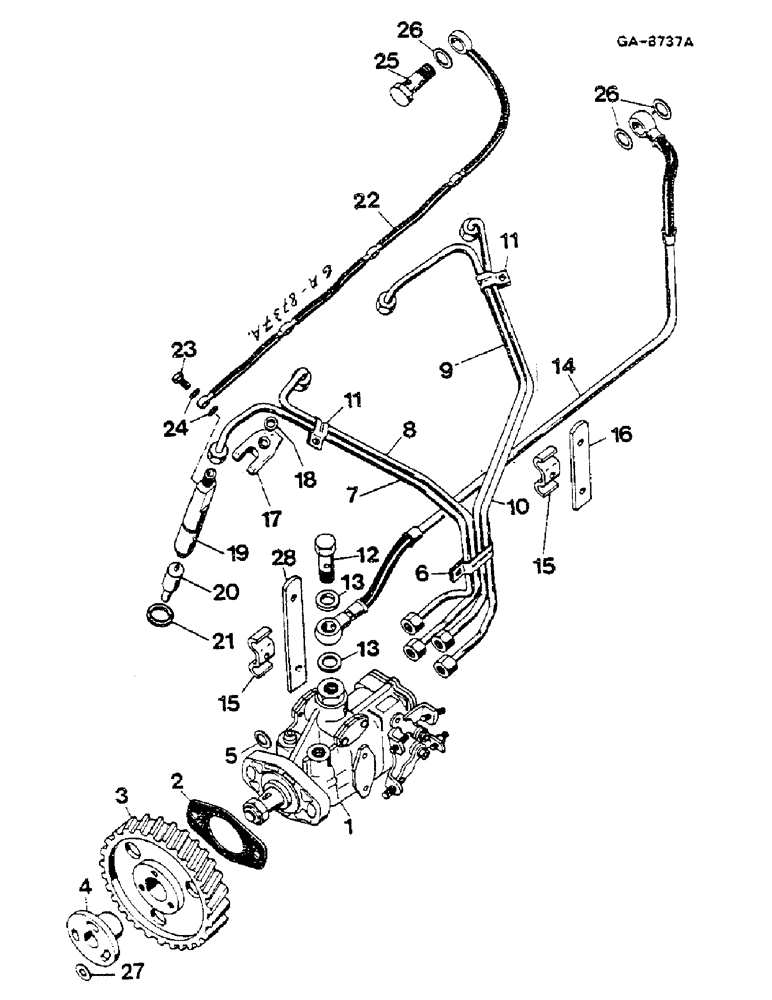 Схема запчастей Case IH D-206 - (11-010) - INJECTION PUMP, INJECTION LINES, NOZZLE HOLDER 