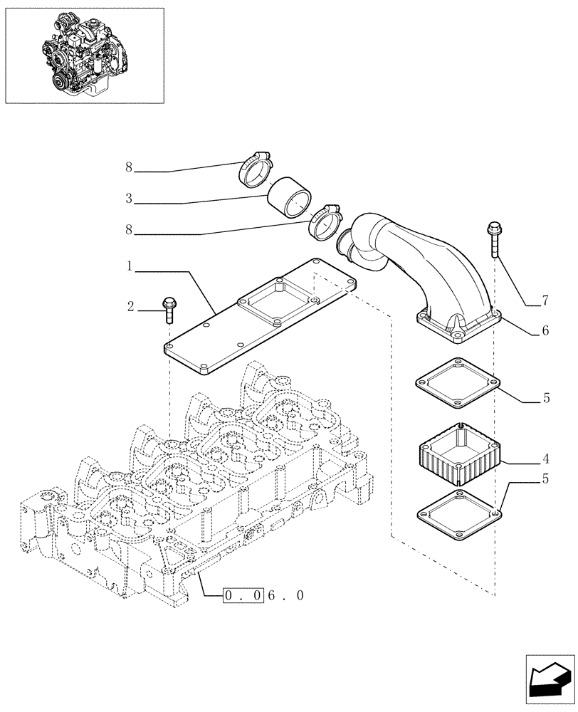 Схема запчастей Case IH PX85 - (0.07.1/1[01]) - INTAKE MANIFOLD - PX85 - (504064864-504053926-4890349) (02) - ENGINE