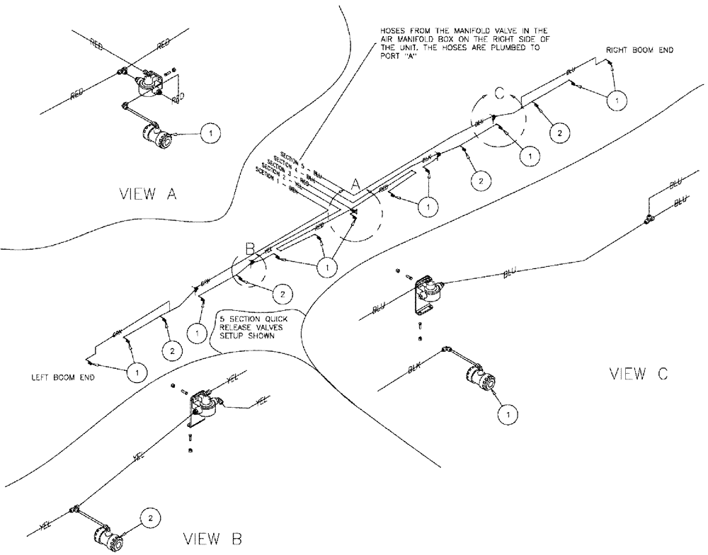 Схема запчастей Case IH 610 - (05-032) - NOZZLE STOP, 70 BOOM, 3 AND 5 SECTION, 60" SPACING Liquid Plumbing