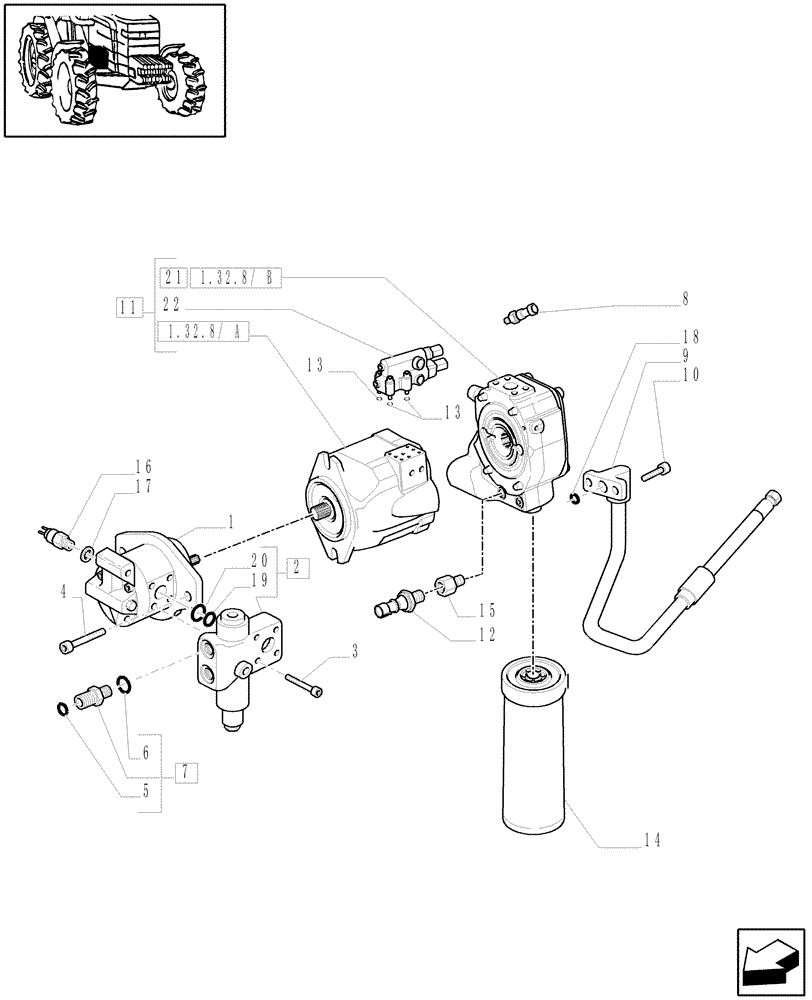 Схема запчастей Case IH PUMA 210 - (1.32.8[06]) - PUMPS FOR HYDRAULIC SYSTEM AND LIFT - PUMPS AND FILTER - C6002 (03) - TRANSMISSION