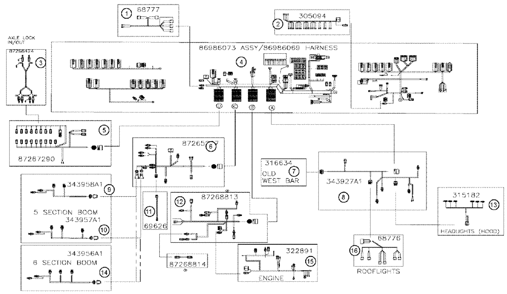 Схема запчастей Case IH 3185 - (12-001) - HARNESS FLOW DIAGRAM (06) - ELECTRICAL