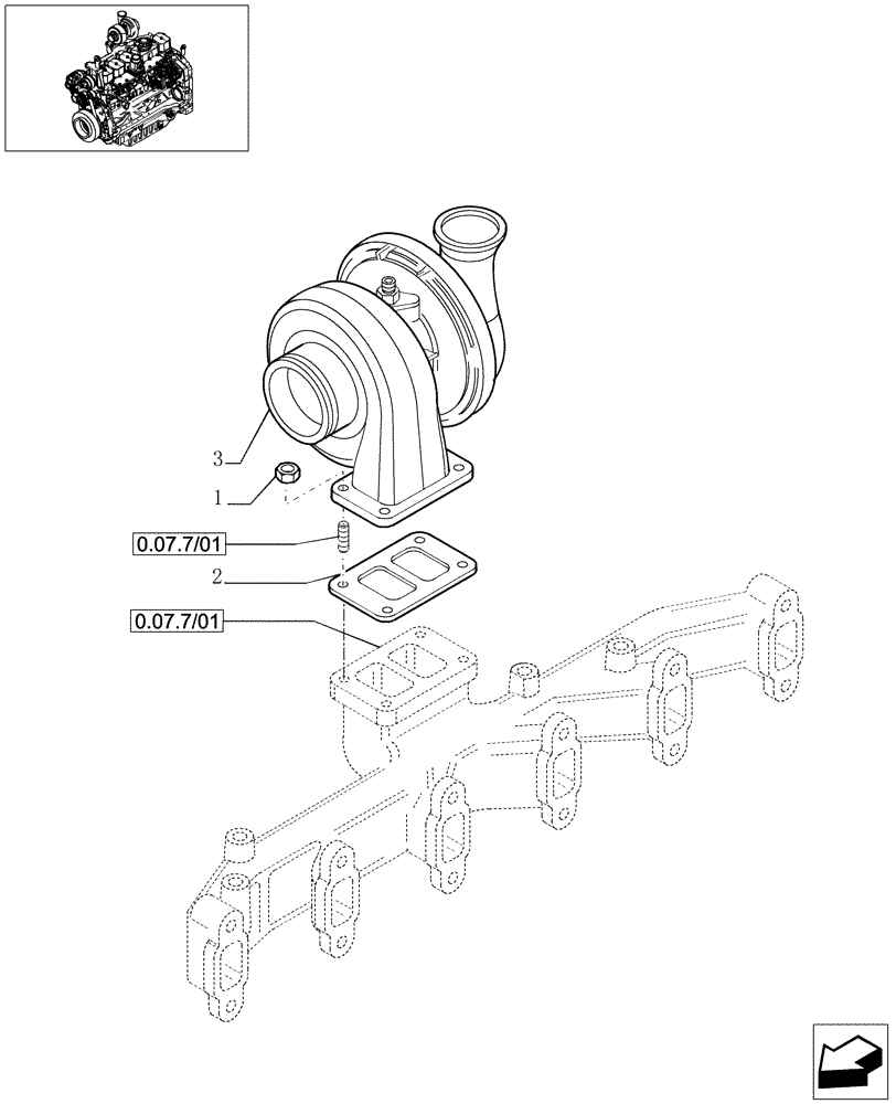 Схема запчастей Case IH MXU115 - (0.24.0/02) - TURBOCHARGER (01) - ENGINE