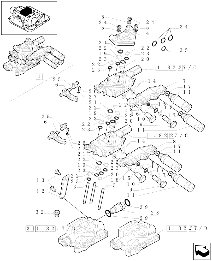 Схема запчастей Case IH MAXXUM 100 - (1.82.7/ A) - 2 REAR CONTROL VALVES - COMPONENTS PARTS (07) - HYDRAULIC SYSTEM