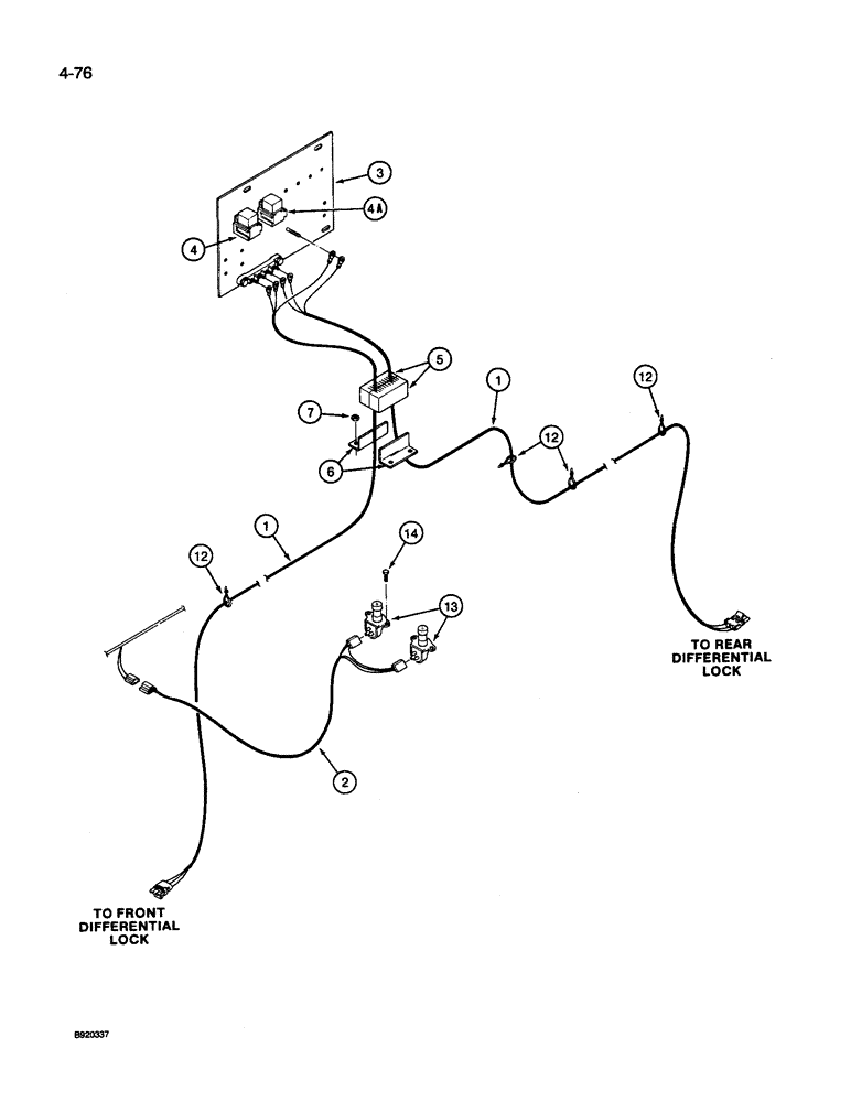 Схема запчастей Case IH 9240 - (4-076) - DIFFERENTIAL LOCK HARNESSES (04) - ELECTRICAL SYSTEMS