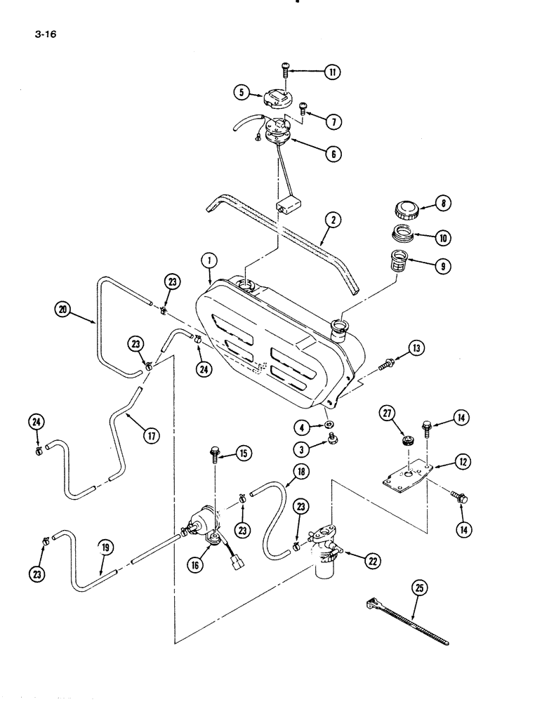 Схема запчастей Case IH 1140 - (3-16) - FUEL TANK AND LINES (03) - FUEL SYSTEM