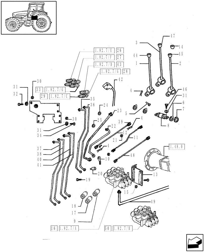 Схема запчастей Case IH JX85 - (1.82.7) - (VAR.054-103) 3 CONTROL VALVES (07) - HYDRAULIC SYSTEM