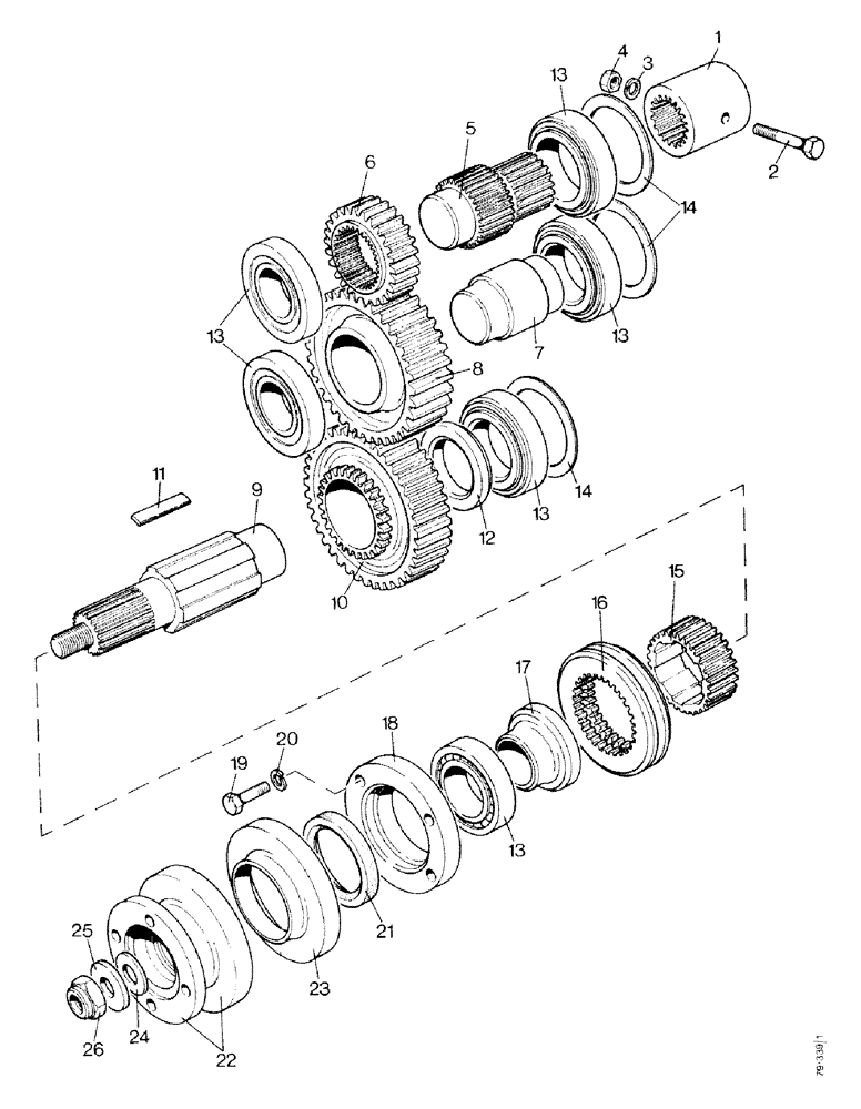 Схема запчастей Case IH 1490 - (D22-1) - GEARS AND SHAFTS FOR TRANSFER GEARBOX, DAVID BROWN AXLE, MFD MODEL (03) - POWER TRAIN