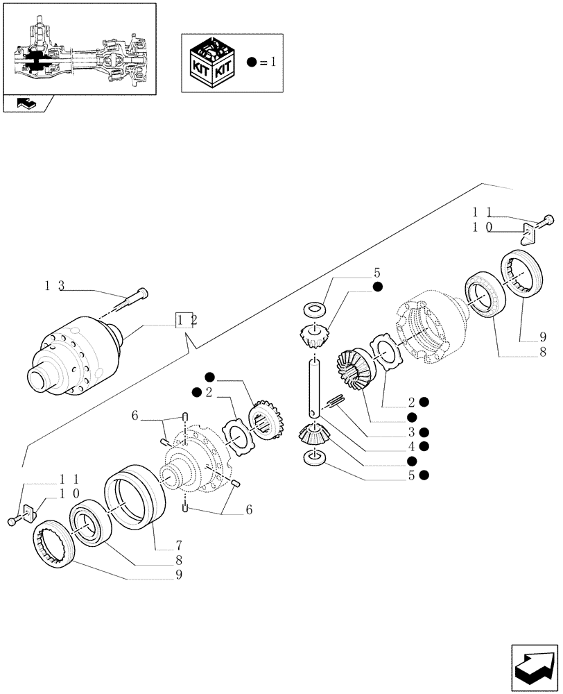 Схема запчастей Case IH FARMALL 105V - (1.40.0/07) - STANDARD FRONT AXLE WITH ELECTROHYDR. DIFF. LOCK LESS FRONT BRAKES (40 KM/H) - DIFFERENTIAL (04) - FRONT AXLE & STEERING